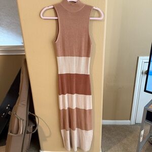 Sleeveless Brown and Cream Bodycon Dress